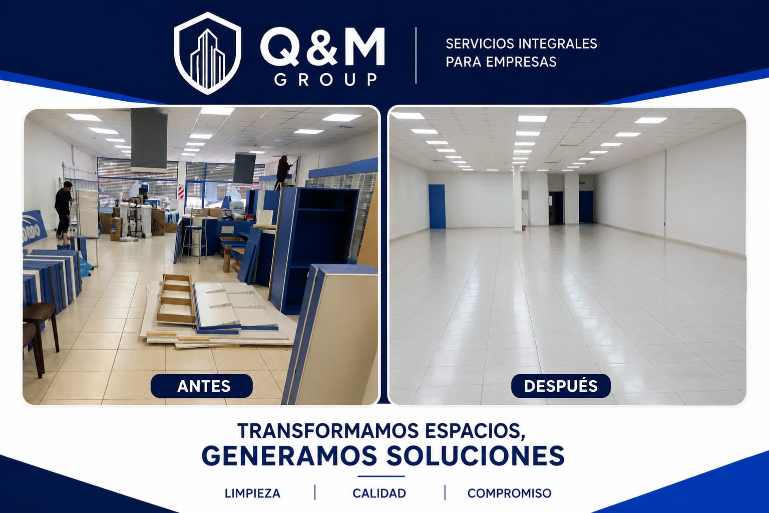 Antes y después de la limpieza y puesta a punto de un espacio comercial